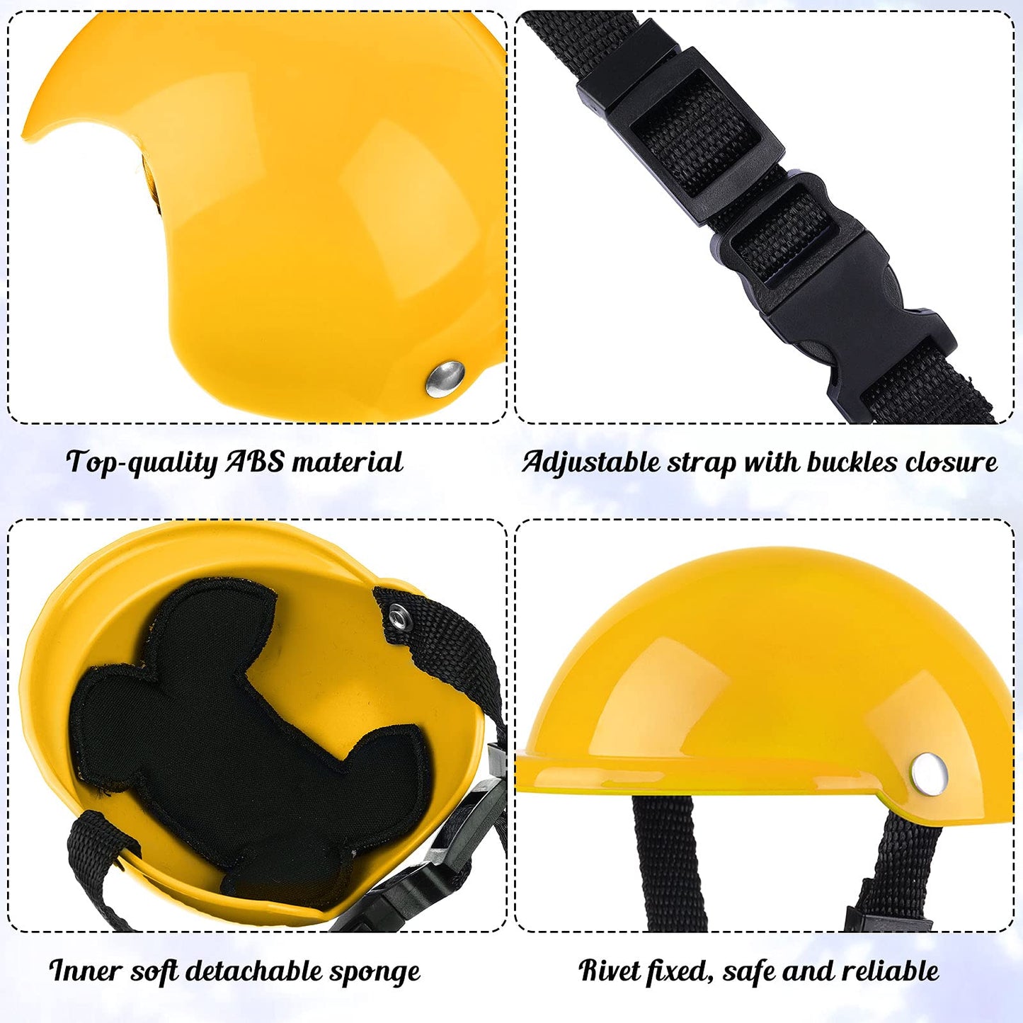 Dog Helmet and Goggles Set - 4 Inch Padded Motorcycle Helmet, Sunglasses Safety Cap, Hard Hat With Adjustable Belt for Small Pets Riding, S Size (Yellow)
