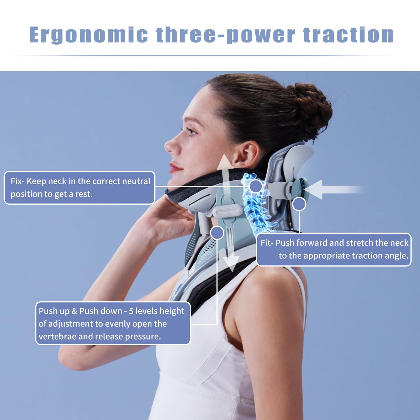 Twinklepoch Cervical Neck Traction Device, Electric Air Pump Cervical Traction Device with 3 Power Traction and 8 Built-in Airbag Support, Neck Pain Relief and Relaxation