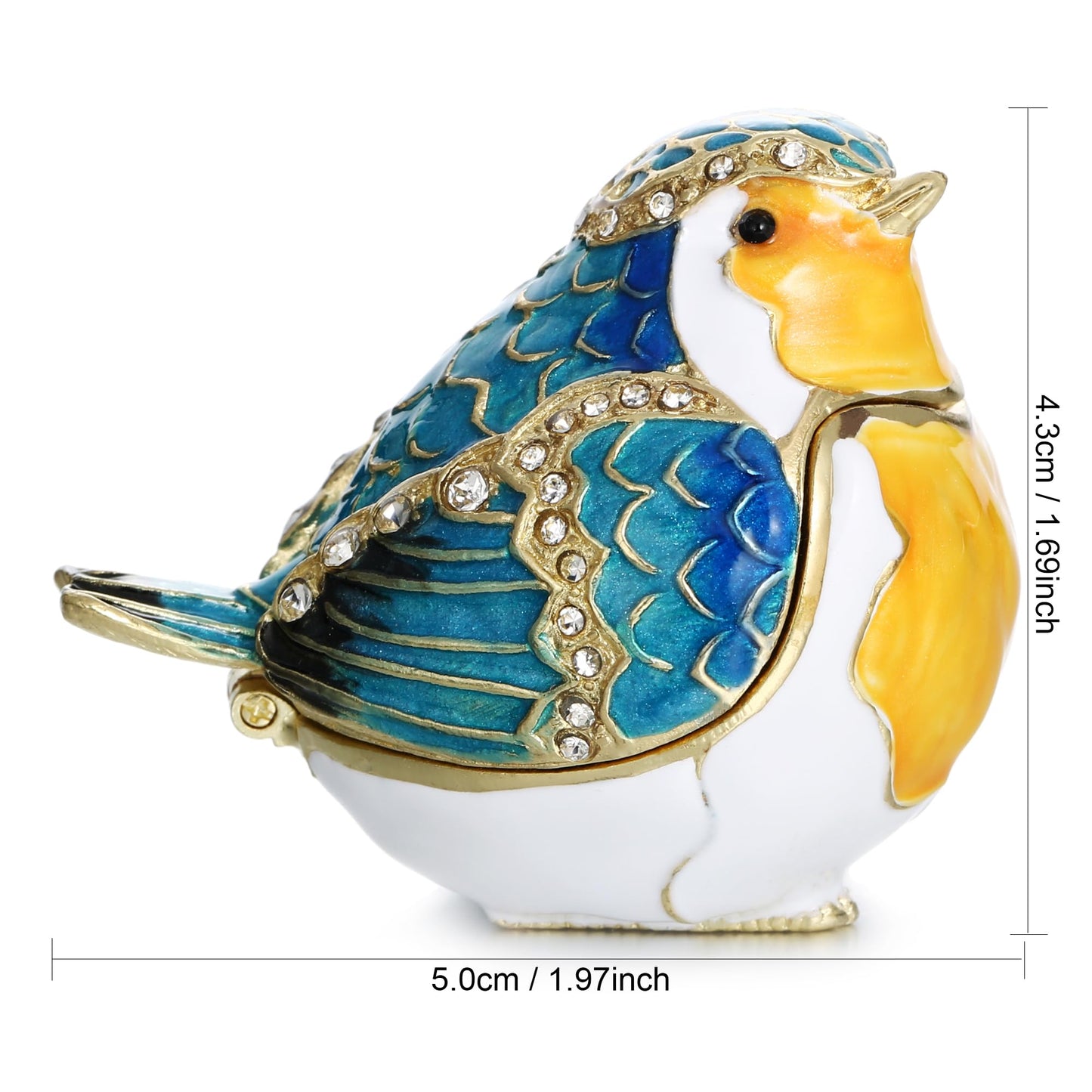 Vie jeune Hand Painted Enamel Robin Bird Trinket Box, Hinged Unique Mini Ring Necklace Jewelry Organizer, Classical Bejeweled Storage, Figurine Collectible Keepsake Home Decor (Robin Bird)