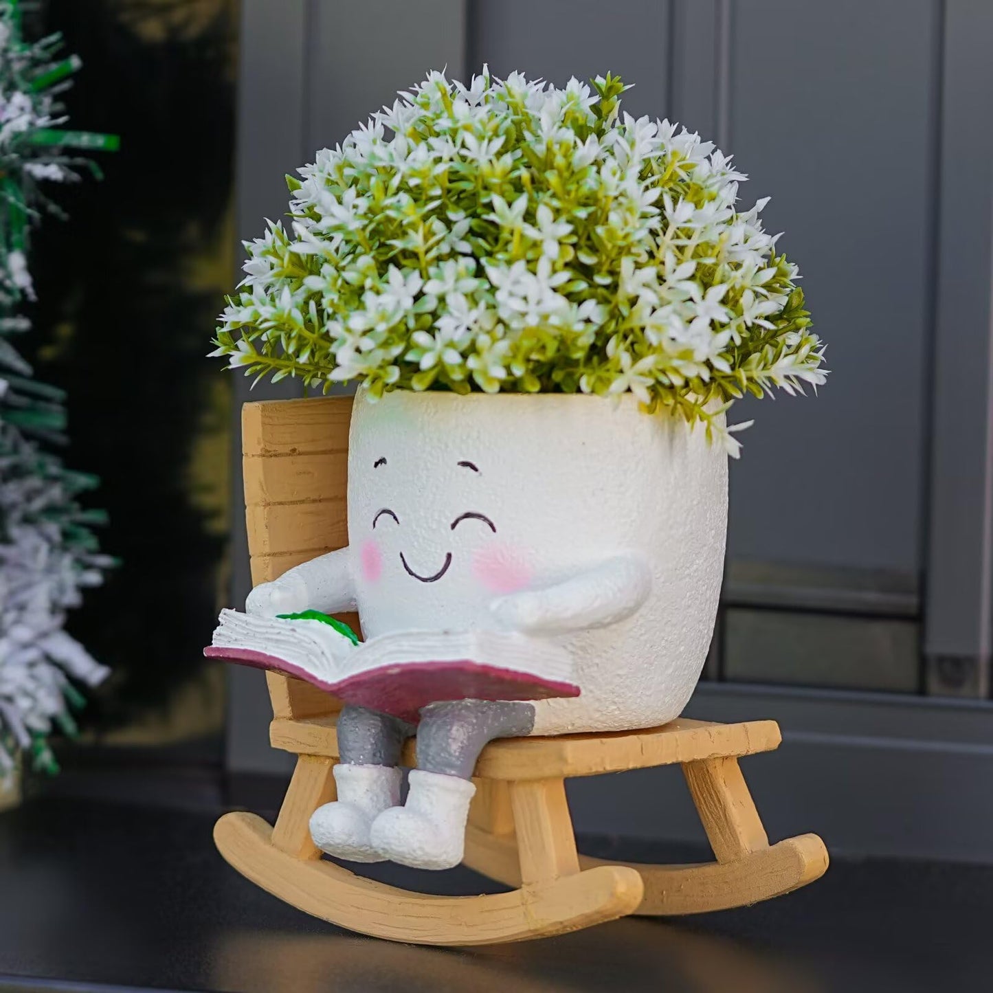 SeoatLink Cute Plant Pots Head Planters, Funny Rocking Chair Reading Book Planter Cactus Face Pot with Drainage Hole for Indoor Outdoor Plants, Gift Idea for Mother Appreciation Christmas