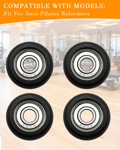 Aero Pilates Reformer Replacement Roller Set 4pcs. High-Performance Round Design, Smooth, Quiet Rollers, Easy to Install, Black