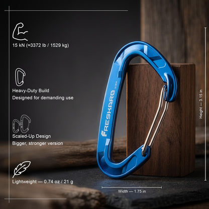 FresKaro Carabiner Clip, Wire Gate Caribeener Heavy Duty, Caribeaner Hook, Strong, Lightweight, 15kN 4Pack for Keychain, Key, Gym, Golf Bag, Dog Collar, Hammock, Outdoor Camping, Medium Size, Blue