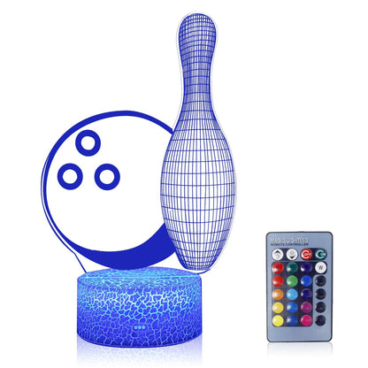 AZALCO 3D Illusion Bowling Night Light Teenager Christmas Gifts Xmas Gift Lamp 16 Color Change Touch White Crack Base Birthday Present with Remote Control Boys Girls