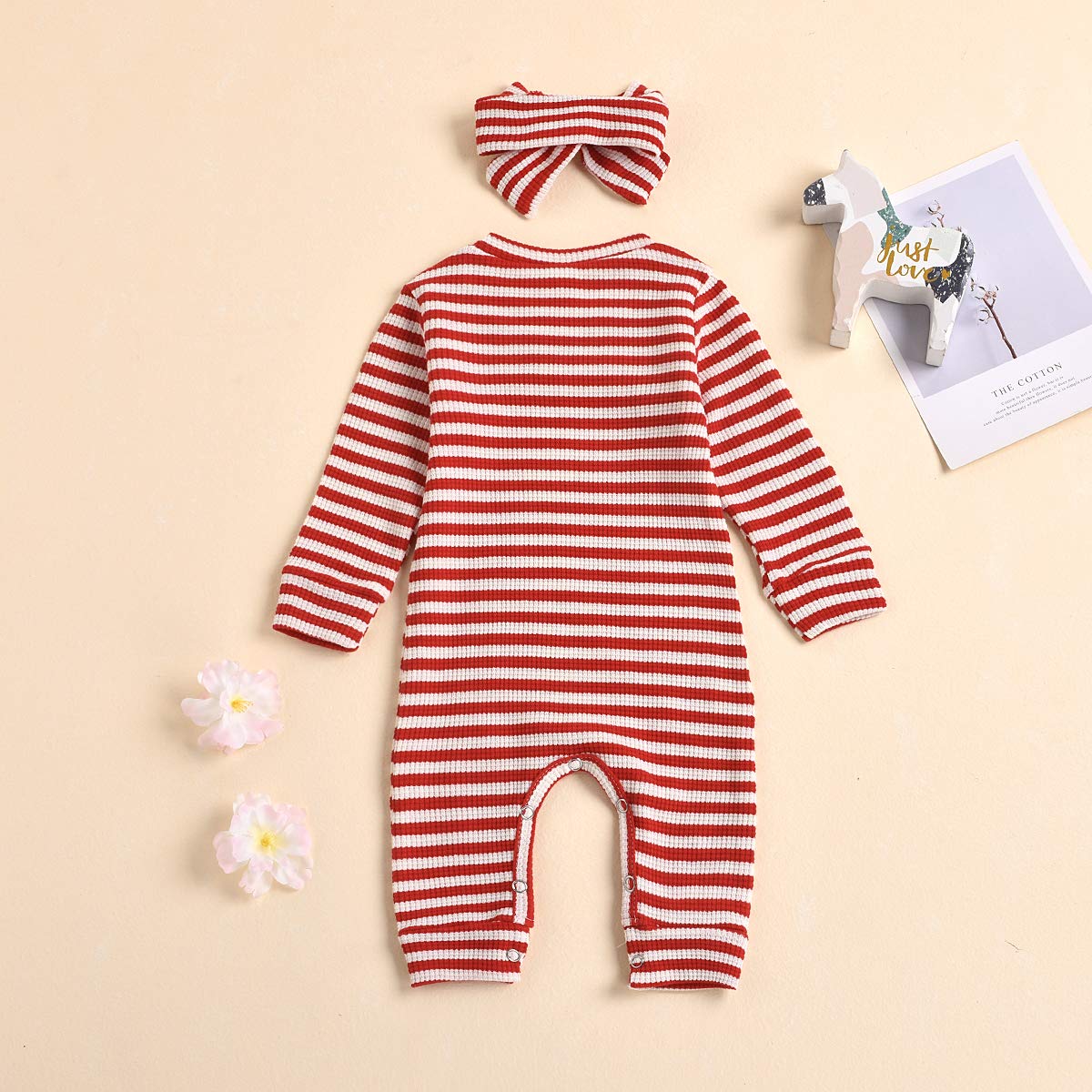 Aimaopao Newborn Infant Baby Girl Romper Bodysuit Girls Stripe Print One Piece Jumpsuit Pants Clothes Outfits (Stripe Long Sleeve Red, 0-3 Months)