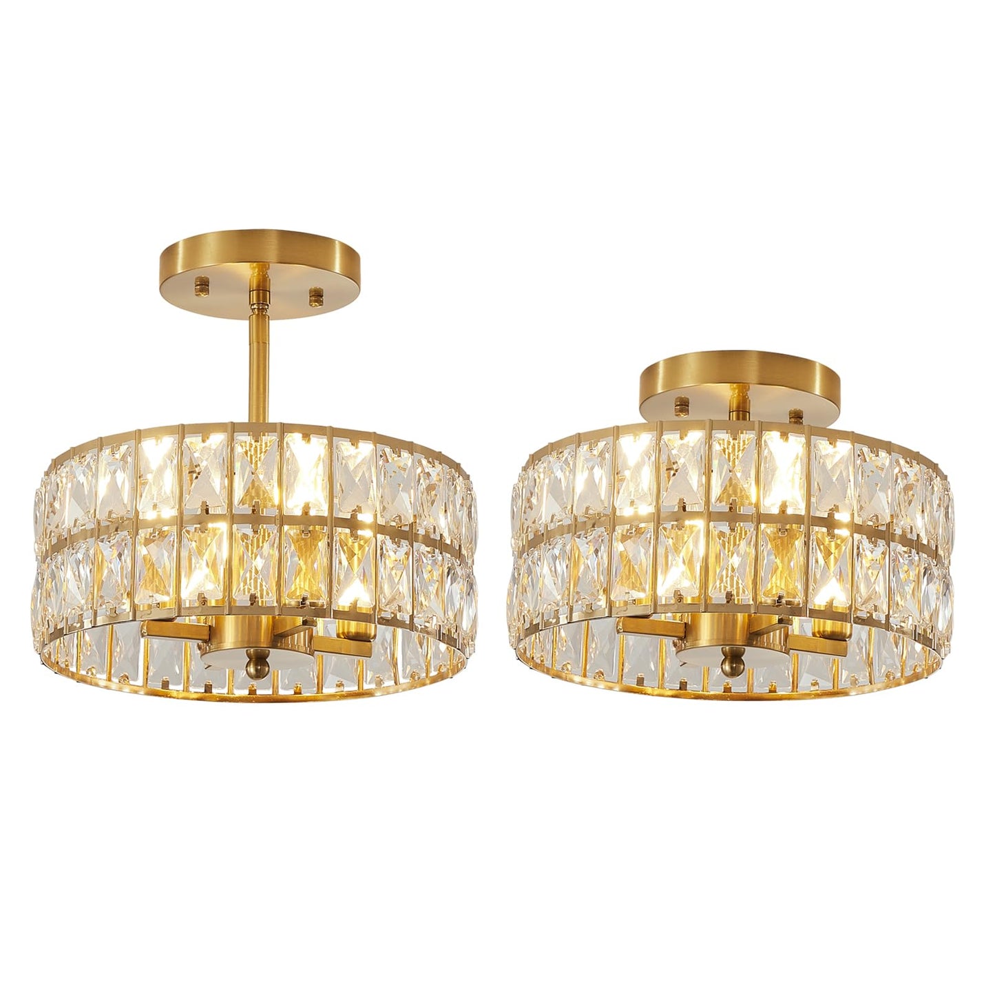 SeeU Modern Crystal Ceiling Light Fixture Brass Semi Flush Mount Ceiling Light Chandelier 4 Heads Crystal Chandelier