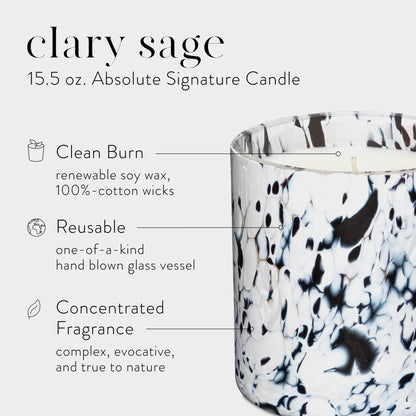 LAFCO New York Signature Candle, Clary Sage - 15.5 oz - 90-Hour Burn Time - Reusable, Hand Blown Glass Vessel - Made in The USA