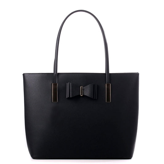 WEDMAY Women's Large Tote Shopper Bag for Work & School - Fits 15.6" Laptop, Water-Resistant Faux Leather Daily Commuter Handbag (Black)