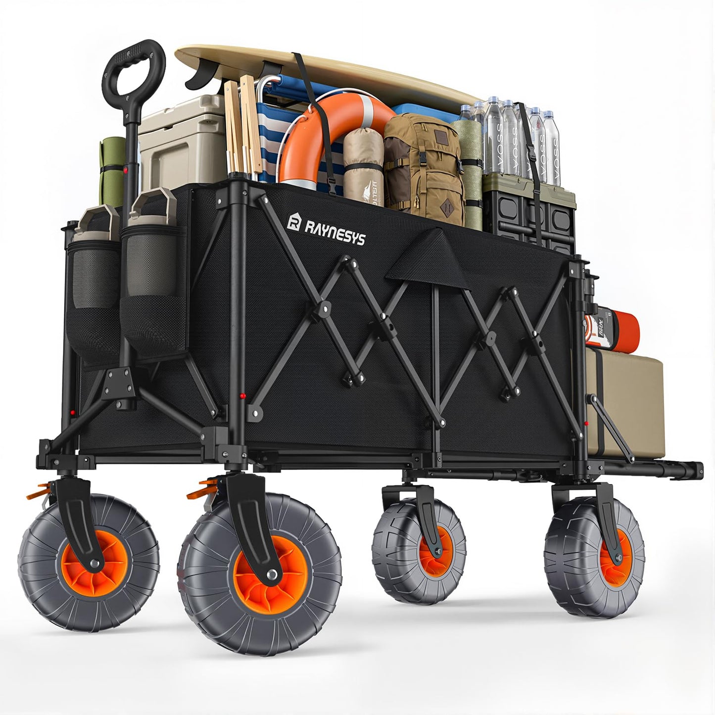 Beach Wagon with Big Wheels for Sand, 440lbs Wagons Carts Foldable with 9x4 All-Terrain Wheels, Rear Tailgate, 200L Capacity, Heavy Duty Collapsible Beach Cart for Garden Sports Camping Outdoor