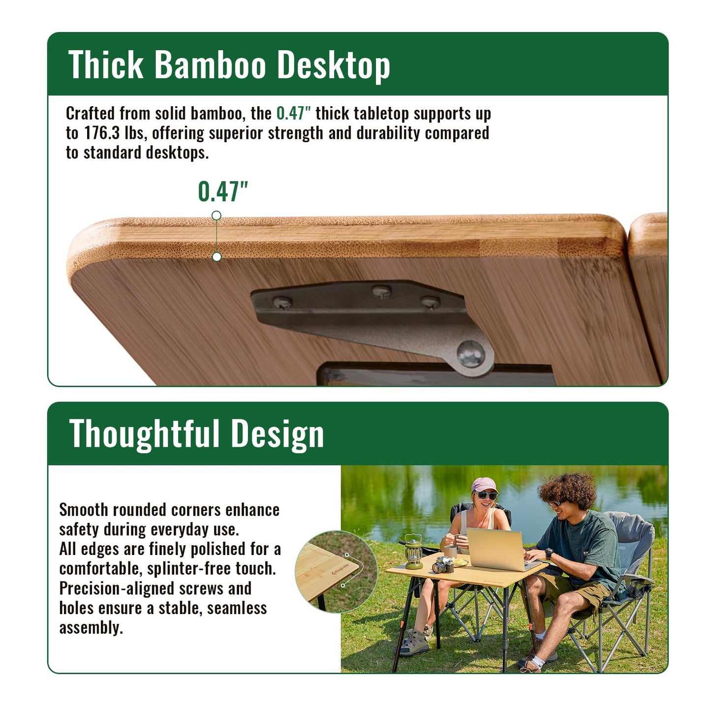 KingCamp Bamboo Folding Table, 4-Fold Camping Adjustable Height Portable Outdoor Lightweight & Compact Table with Aluminum Frame for RV Picnic BBQ Tailgating