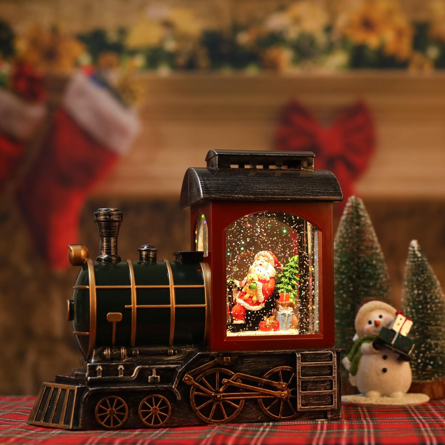 Santa Red Train Christmas Snow Globe Lantern-Glittering Light Up Musical Snow Globe Christmas Decorations, 6H Timer, USB & Battery Operated, Santa Indoor Home Décor