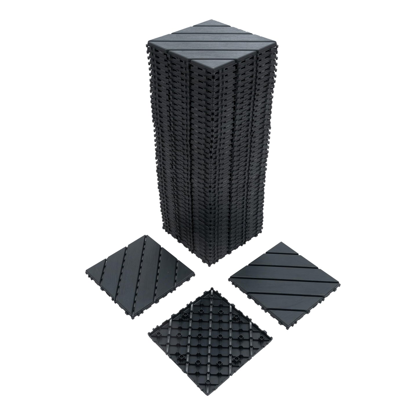 44-Pack Interlocking PP Deck Tiles, 12"x12"x 0.8" Waterproof Flooring, All-Weather Anti-Slip Patio Tiles for Indoor/Outdoor,Poolside, Garden, Balcony, Patio – Easy DIY Installation,Dark Gray C