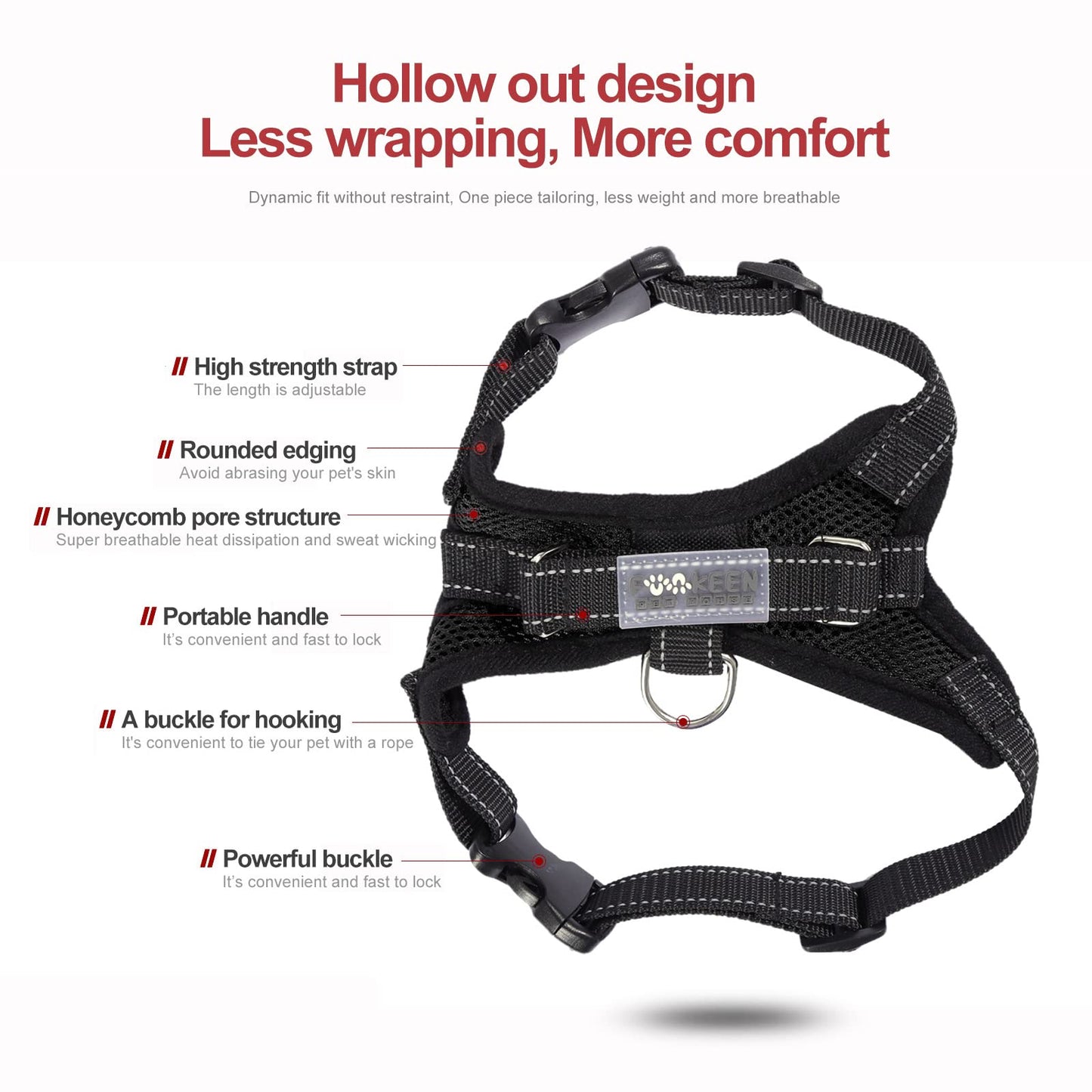 Dog Harness Mesh Breathable Comfortable Pet Vest No Pull Adjustable Soft Padded Dog Power Strap (S, Black)