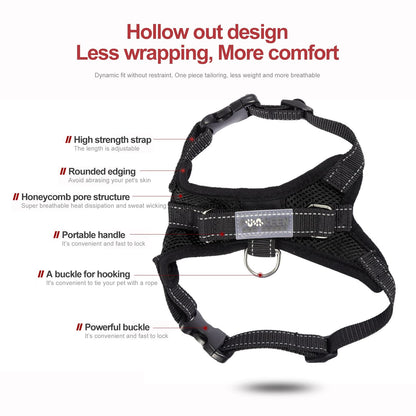 Dog Harness Mesh Breathable Comfortable Pet Vest No Pull Adjustable Soft Padded Dog Power Strap (S, Black)