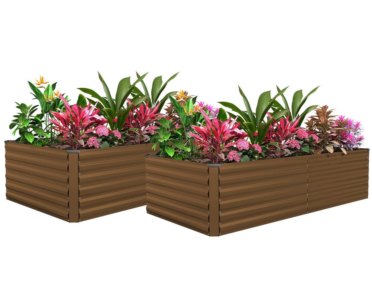 FOOWIN 2pcs 8x4x2ft Galvanized Raised Garden Bed, Planter Raised Garden Boxes Outdoor, Large Metal Raised Beds for Gardening, Garden Bed for Vegetables, Flowers, Herb,478 Gallon Capacity, Brown