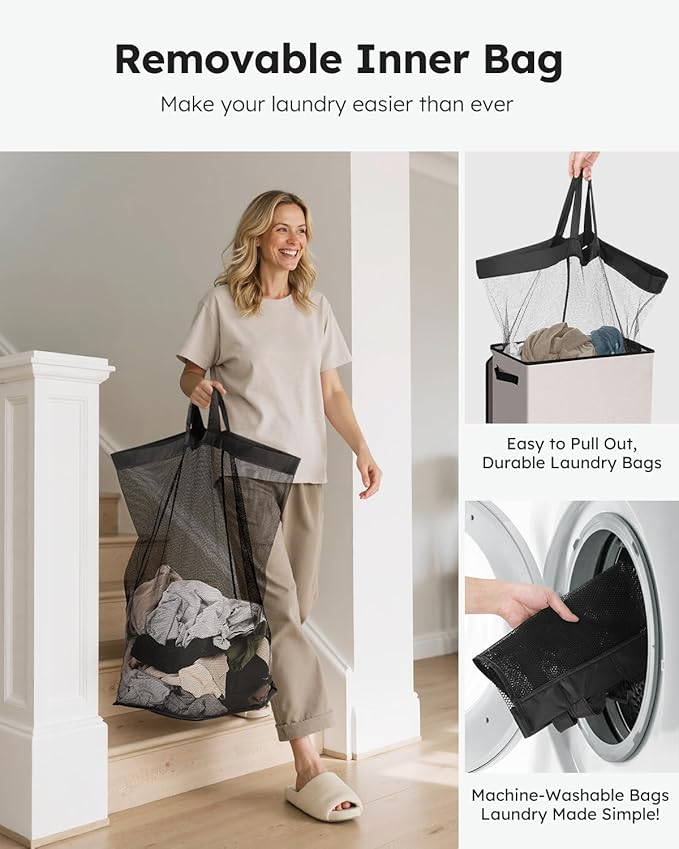 SOLEDI Laundry Hamper with Lid 90L Large & Tall Collapsible Laundry Basket