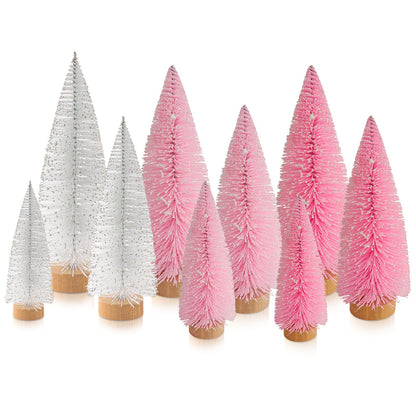 Desktop Miniature Pine Tree Tabletop Christmas Tree Small Pine Tree Decor Christmas Tree Toppers (Light Pink White Pink)