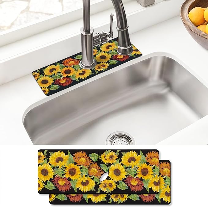 Sink Faucet Absorbing Mat, 2 Pack Drying Mat Around Faucet Sink Splash Guard