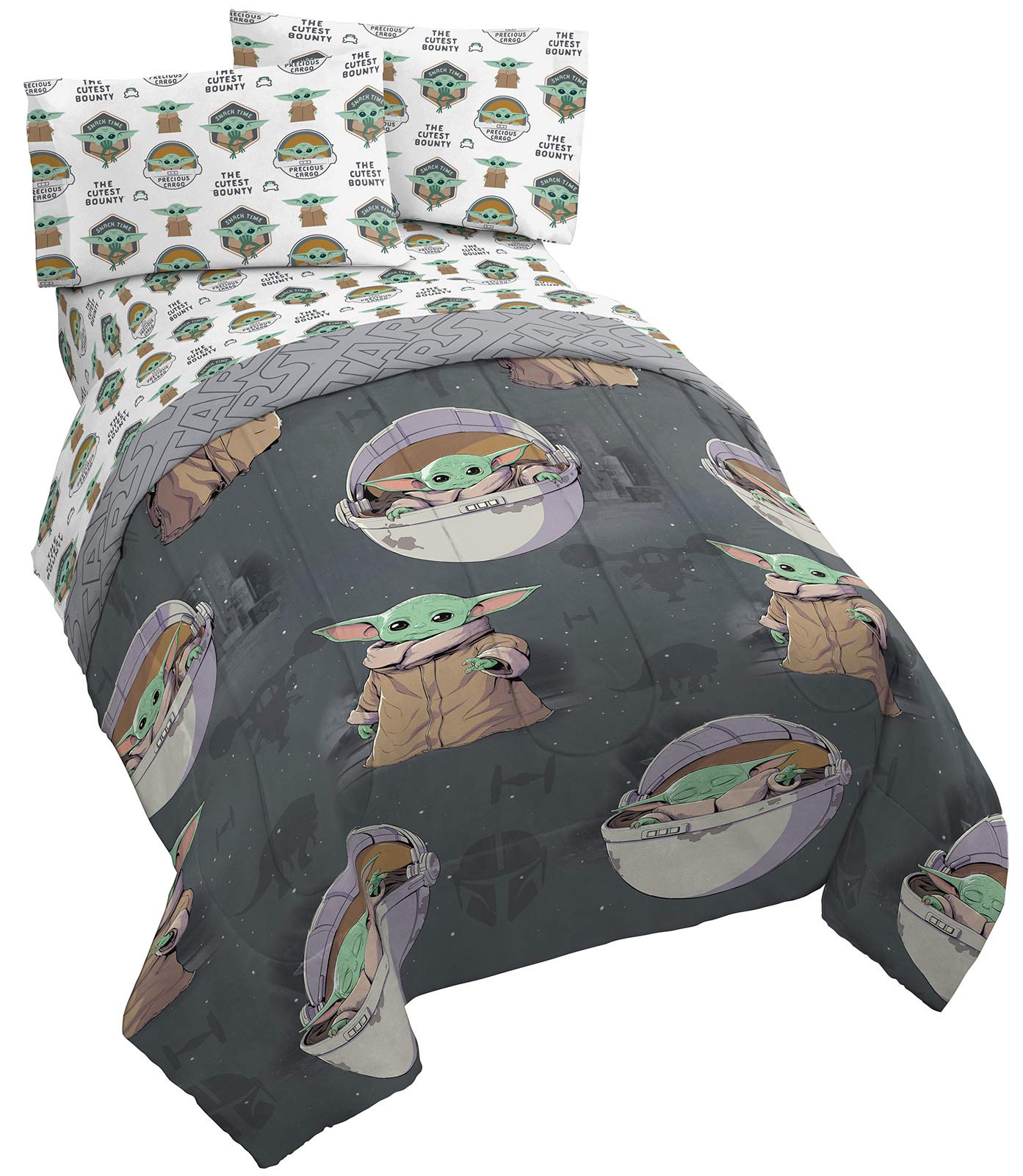 Jay Franco Star Wars The Mandalorian The Child 5 Piece Queen Bed Set - Includes Reversible Comforter & Sheet Set - Bedding Features Baby Yoda - Super Soft Fade Resistant Microfiber Official Product