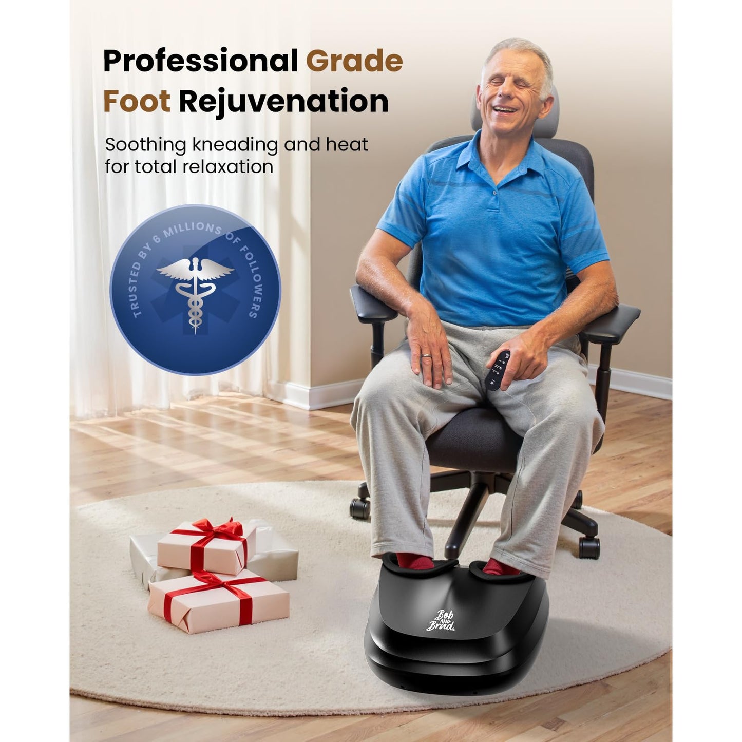 BOB AND BRAD Foot Massager Machine with Heat and Remote, Fits up to Men Size 14, Electric Shiatsu Deep Kneading Foot Massager, Relieve for Plantar Fasciitis and Neuropathy Pain