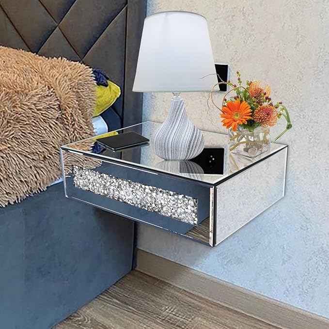 Mirrored Floating Bedside Nightstand