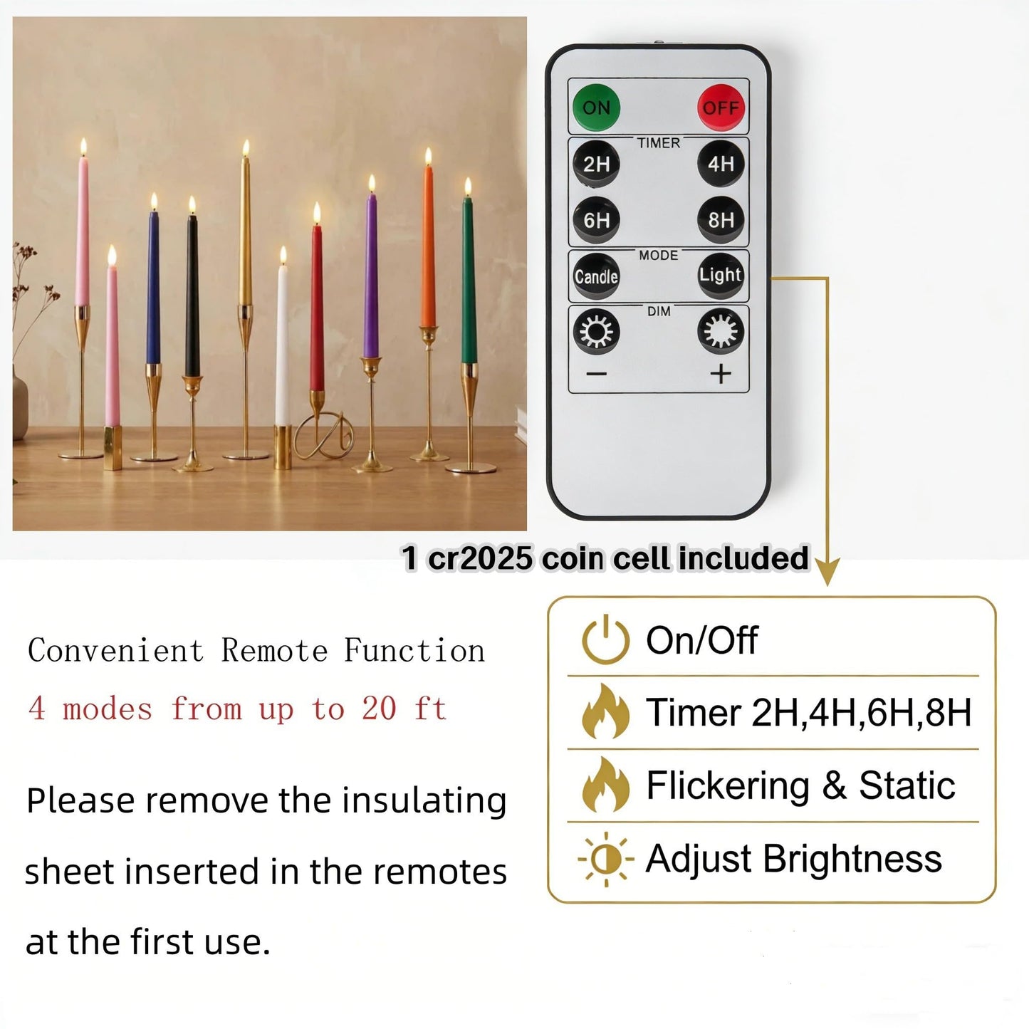 Ni-JASW Pink Flameless Taper Candles with Remote, Flickering Battery LED Candlesticks Spring Home Decor Set of 6
