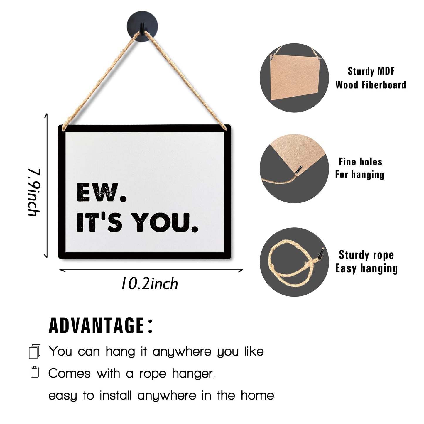 Lacosu Wall Pediments Funny Door Signs,Ew It's You Sign,Hanging Welcome Sign for Front Door,10x8 Inches