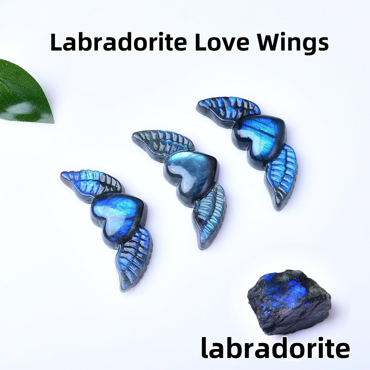 WUYOUSHI Natural Labradorite Crystal Love Wings Statue 1.96" Carved Healing Crystal Gemstone Carving Stone Festive Day Decoration Reiki Energy Meditation Healing Home Ornament DIY