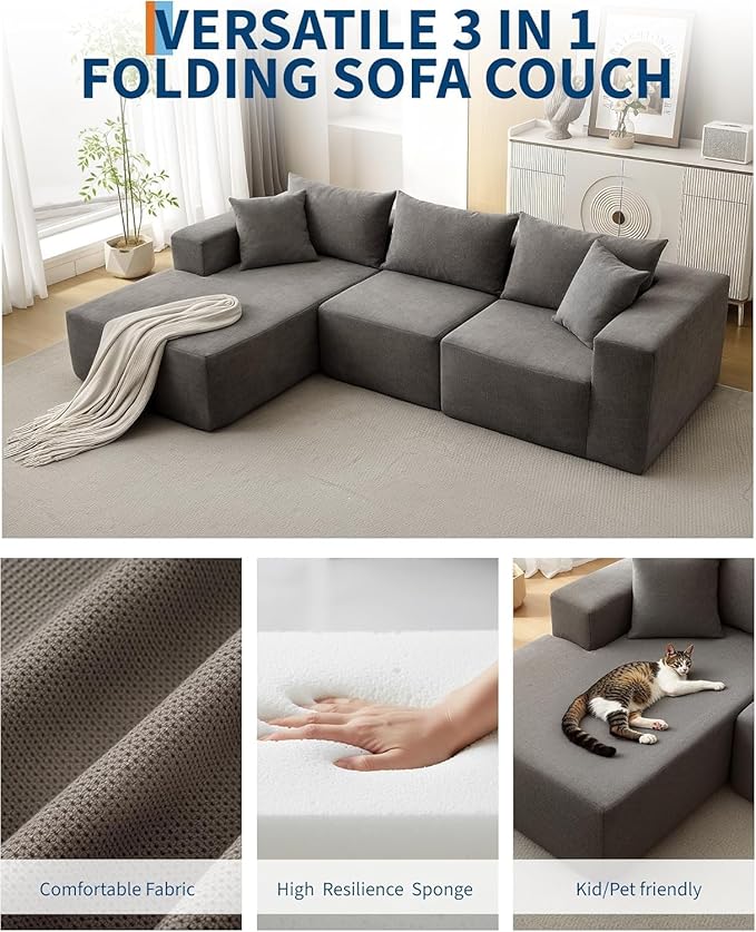 GarveeTech Corduroy Modular L Shape Sofa, Cloud Feel Compressed Sectional Couch