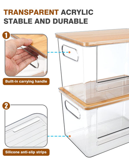 Trash Bag Dispenser 2 Pack, Acrylic Garbage Bags Dispenser with Bamboo Top, Extra Large Trash Bag Holder Dispensers Under Sink for Kitchen, Cabinet, Laundry Room, Pantry Organizer and Storage