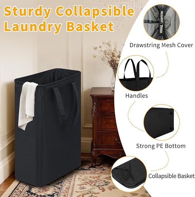 Slim Laundry Hamper, 48L Ultra Thin Collapsible Laundry Basket