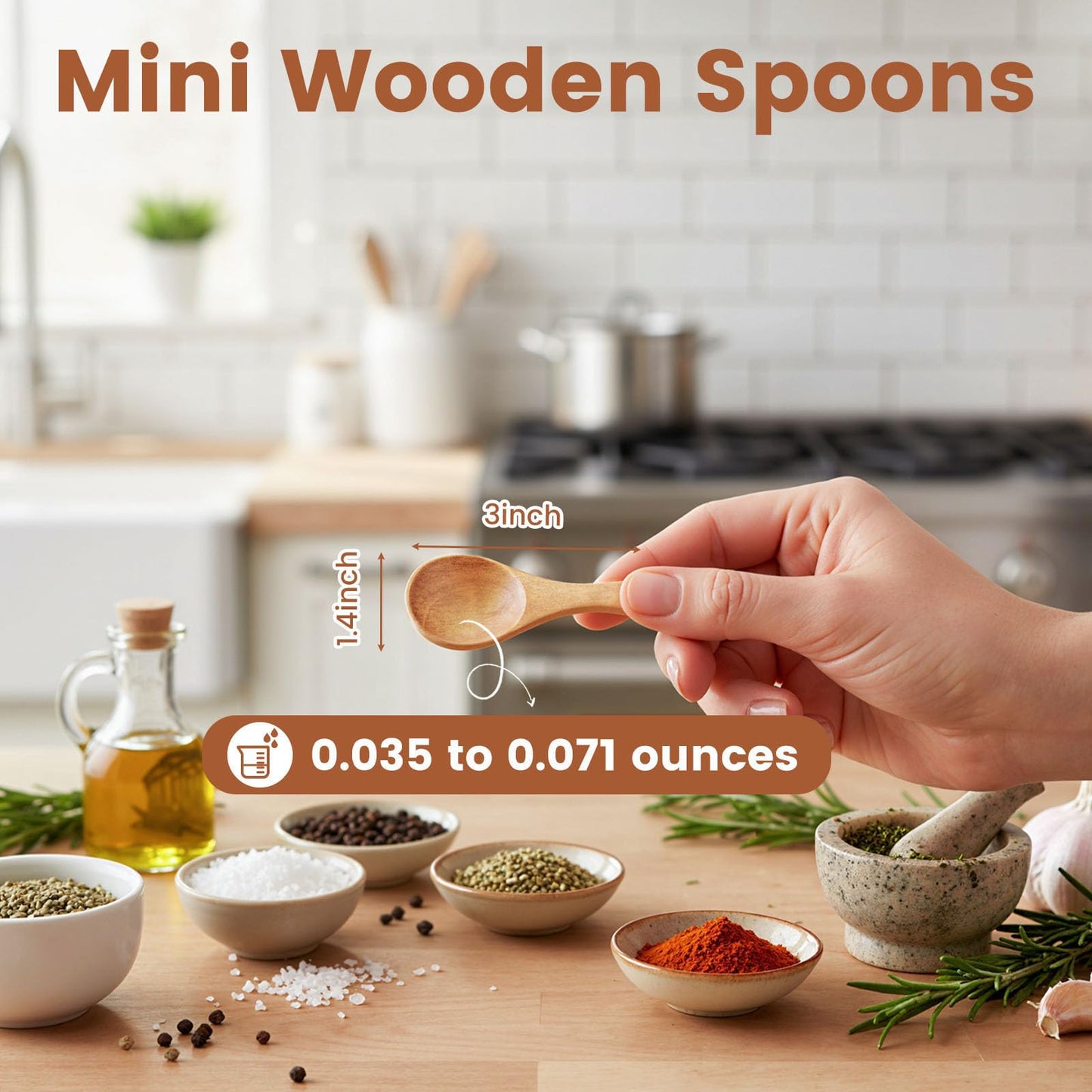 6 Inch Small Eating Spoons with 10PCS 3 Inch Mini Wood Spoons for Spice Jars Salt Sugar Honey Coffee Tea, Versatile Kitchen Utensils for Stirring and Serving