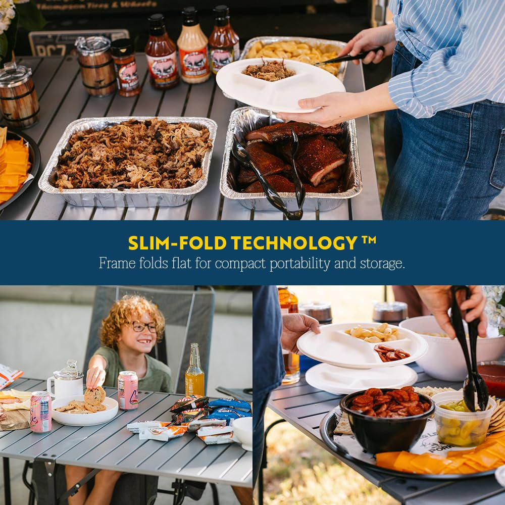 GCI OUTDOOR Slim-Fold Table | Portable Outdoor 4 Person Dining Table, Heat Resistant Aluminum Tabletop, Perfect for Barbecues, Camping, Picnics & Tailgating