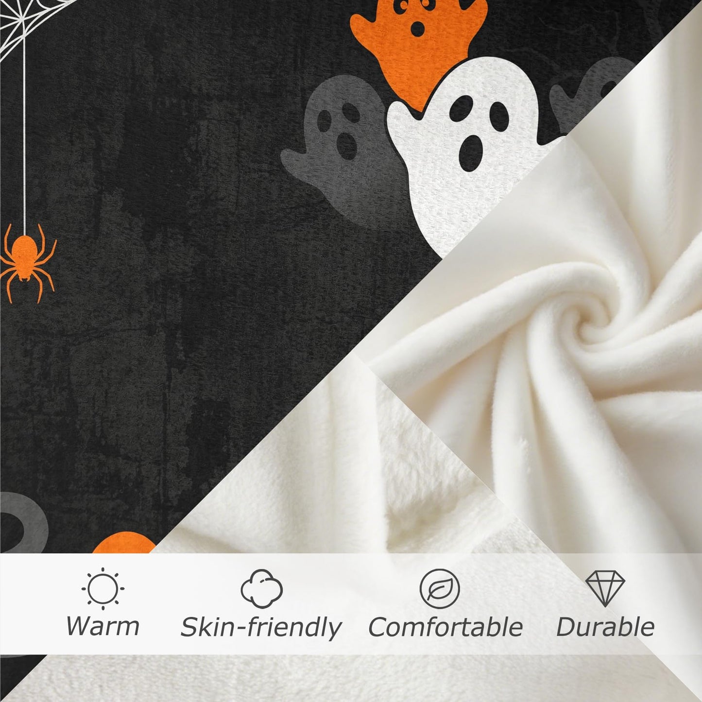 GEDAEUBA Boo Blanket Halloween - Spooky Ghost Spider Web Fleece Blanket Throw, Soft Cozy Blankets & Throws for Couch, Bed, and Sofa, 50x60 inches