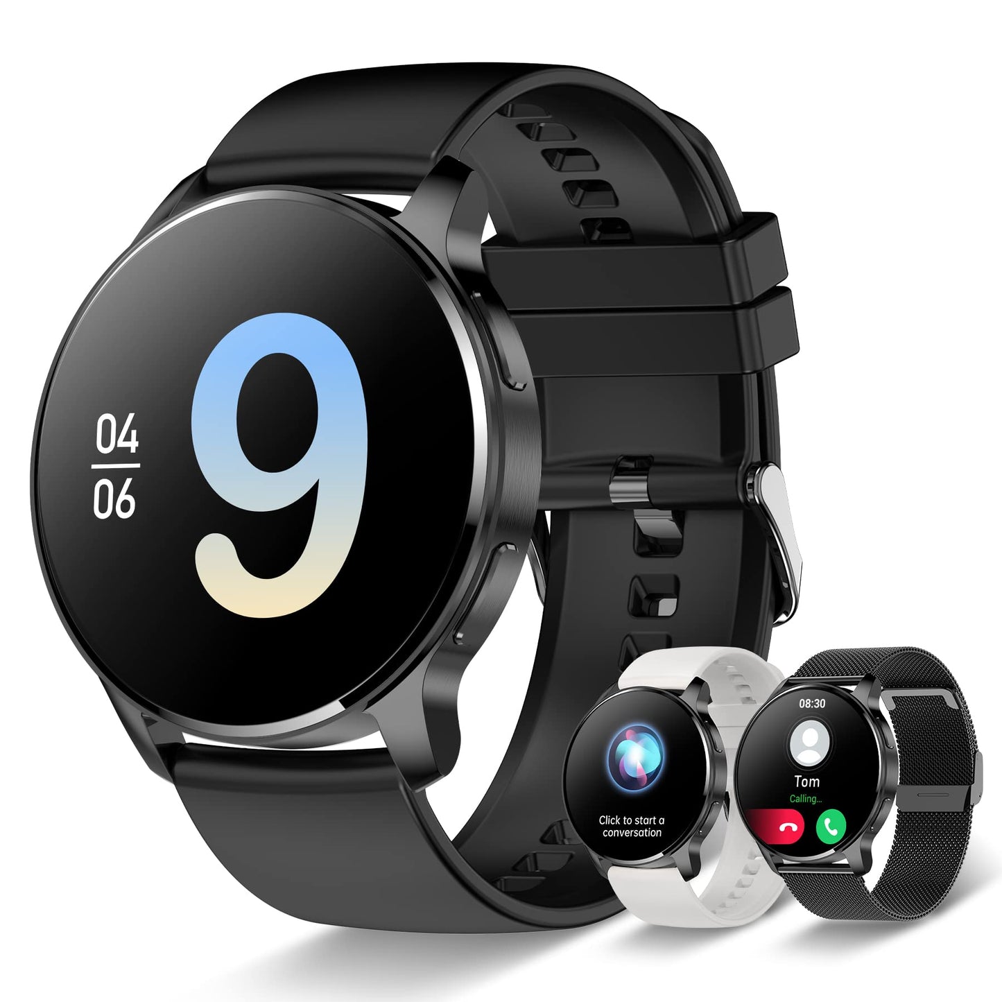 Smart Watch for Women Men, Bluetooth Call Fitness Tracker for Android and iOS Phones Waterproof Smartwatch with 1.32" HD Full Touch Screen AI Voice Control Heart Rate Sleep Monitor Pedometer, Black