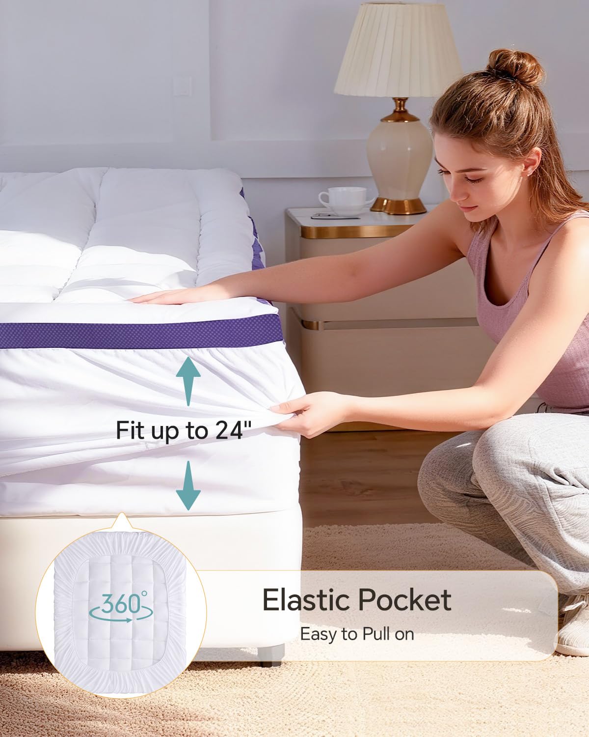 ChiXpace Dual Layer 4 Inch Memory Foam Mattress Topper Queen - 2 Inch Gel Memory Foam and 2 Inch Pillow Top Mattress Pad, 7-Zone Egg Crate 2-in-1 Design (White)
