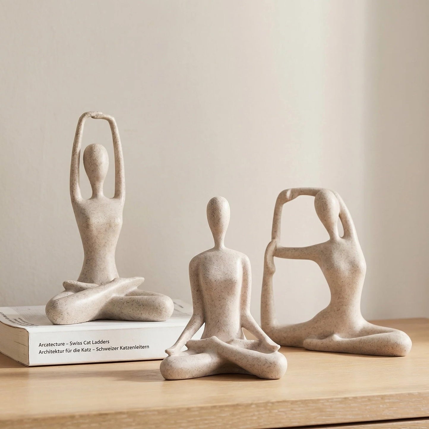 Ni-JASW Sandstone Yoga Figurines Set of 3, Resin Meditation Spiritual Zen Decor for Shelf Desk Table Room Gifts