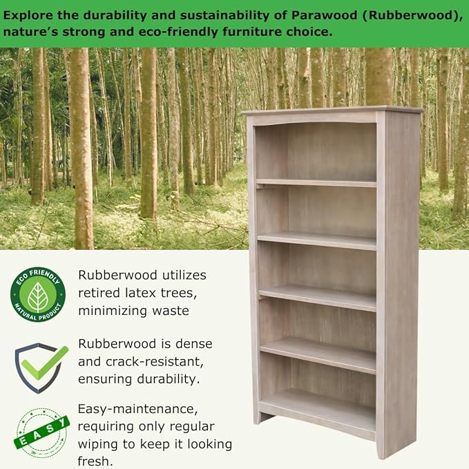 Shaker Solid Wood Bookcase, Washed Gray Taupe