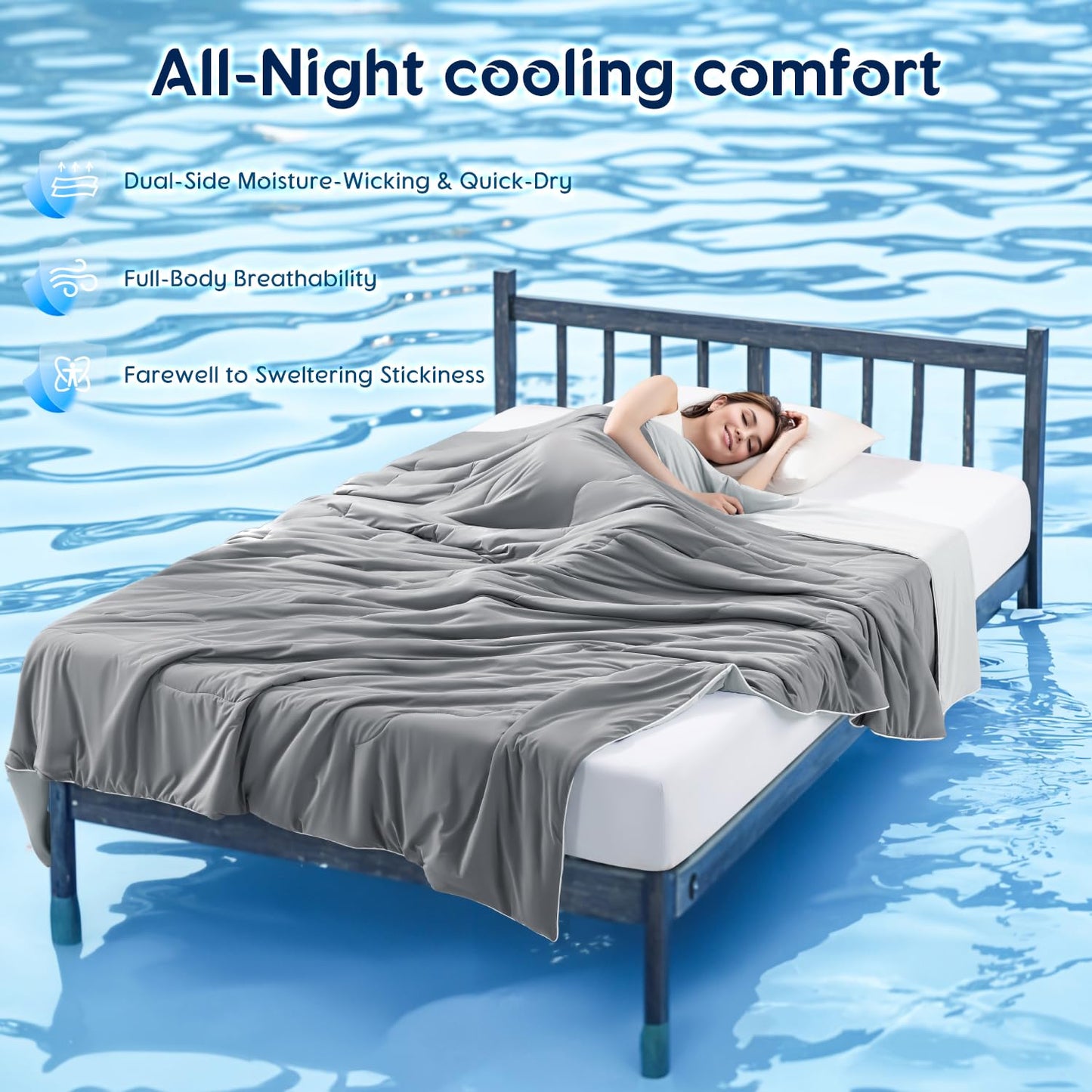 Gehtmnl Cooling Comforter, Cooling Blanket for Hot Sleepers and Night Sweats, Double-Sided Cool Breathable Soft Lightweight Blanket, All Season Bedding Comforter, (Mist Light Grey, Queen(90"x90"))