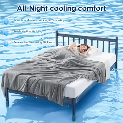 Gehtmnl Cooling Comforter, Cooling Blanket for Hot Sleepers and Night Sweats, Double-Sided Cool Breathable Soft Lightweight Blanket, All Season Bedding Comforter, (Mist Light Grey, Queen(90"x90"))
