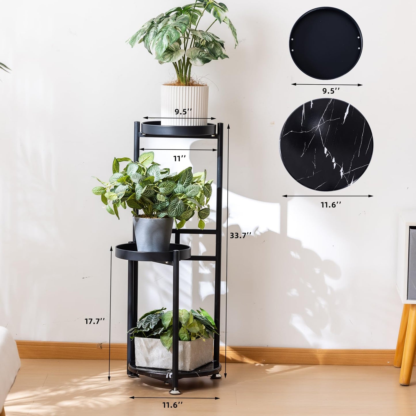 CHPHI 3 Tier Plant Stand, Tall Metal Shelf Holder for Indoor, Outdoor Display Rack Flower Pot Stand for Corner Living Room Balcony Garden Patio (black)