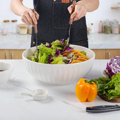 HAPPY KIT Serving Bowls, 130 OZ(11") Extra Large Salad Bowls Set of 2, Porcelain White Mixing Bowls for Salad, Soup, Pasta and Dinner, Large Ceramic Bowl Set for Entertaining