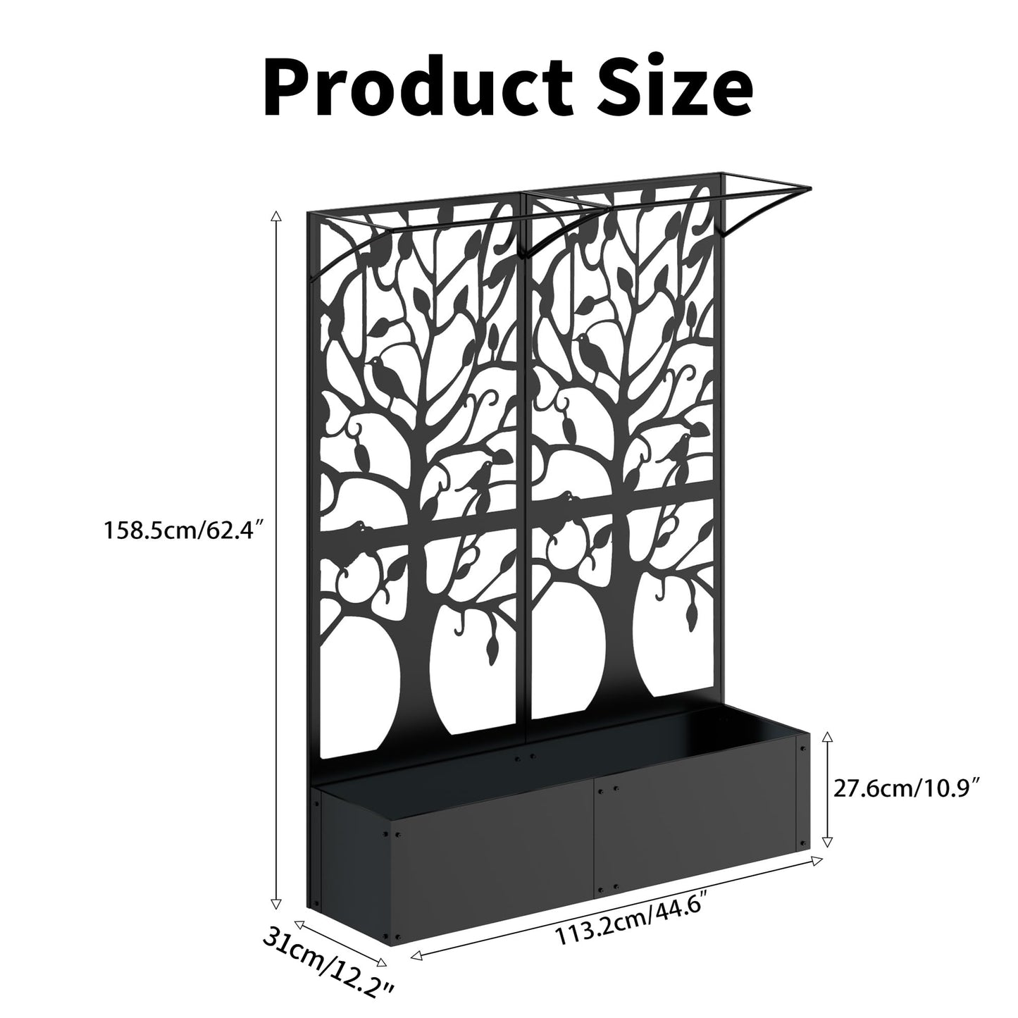 Furtivusia Metal Planter Box with Trellis, Tall Raised Garden Bed for Patio, Outdoor Privacy Planters for Climbing Plants, Vegetables, Fruits, Balcony, Outside, 62.4 x 12.2 x 44.6 Inch, Black