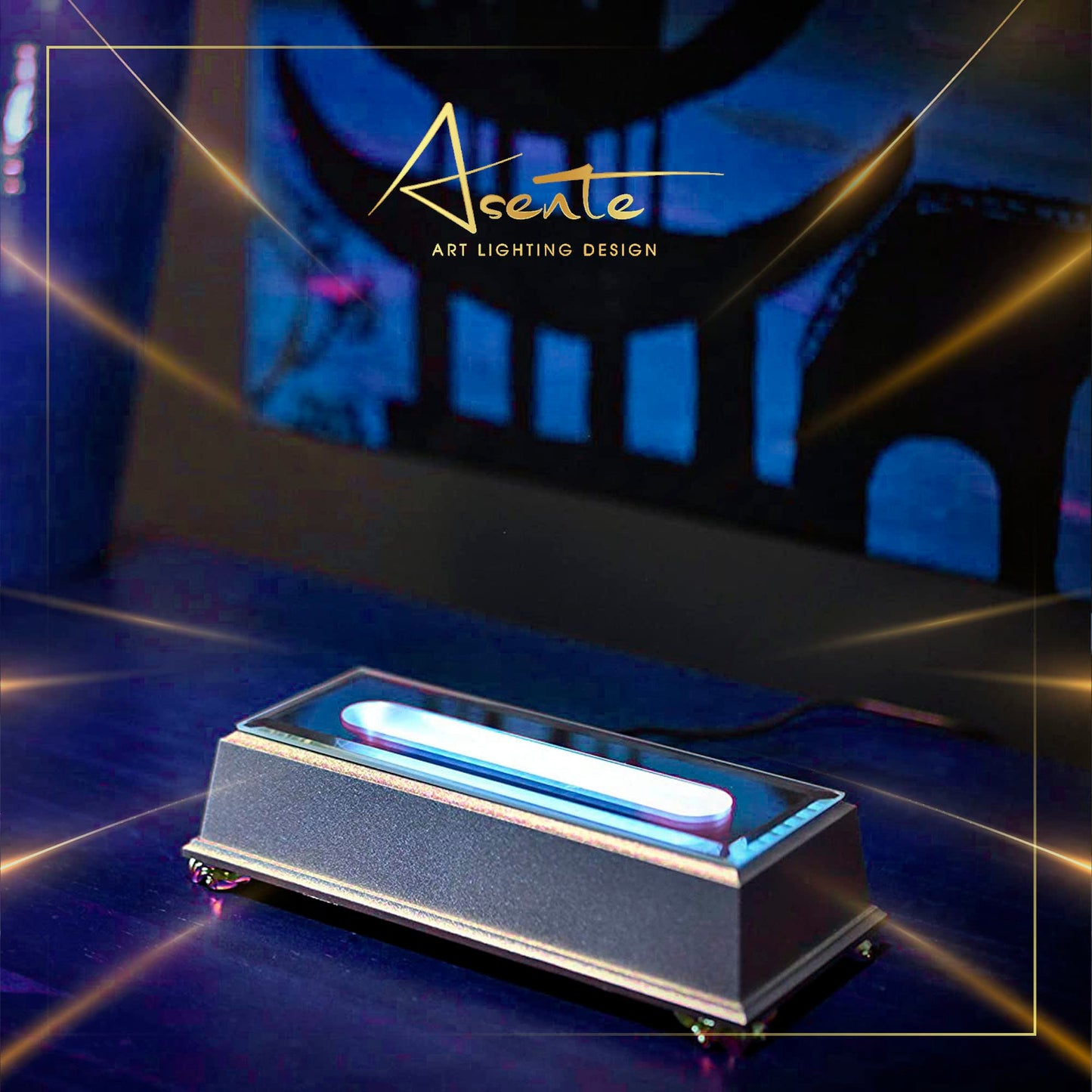 ASENTE 19 LED White Light Stand Base - Circular Illuminated Display Pedestal for 3D Crystal Glass Art - LED Light Base & Crystal Display Stand, AC/USB Plug Operated Lighted Acrylic, Crystal Base Black