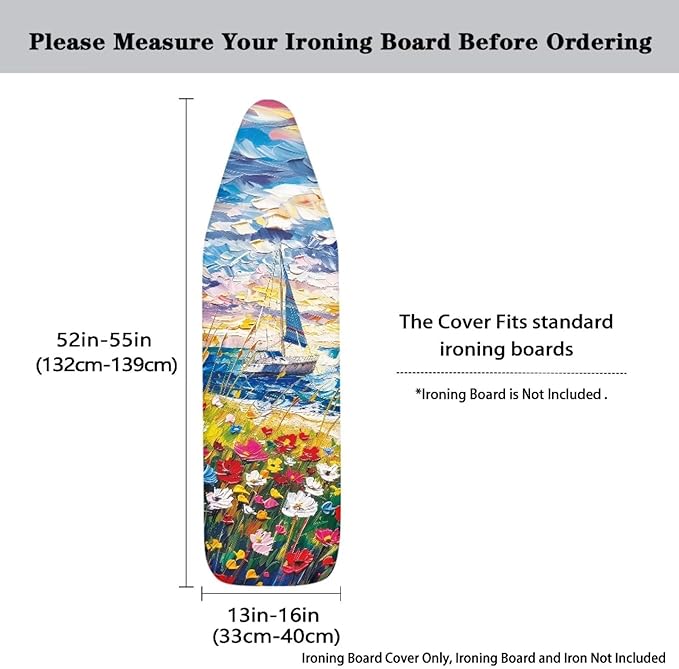 Floral Print Ironing Board Cover and Pad, Stretch Standard Size Thick Padding