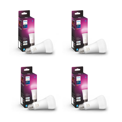 Philips Hue Smart 100W A21 LED Bulb - White and Color Ambiance Color-Changing Light - 4 Pack - 1600LM - E26 - Indoor - Control with Hue App - Works with Alexa, Google Assistant and Apple Homekit.