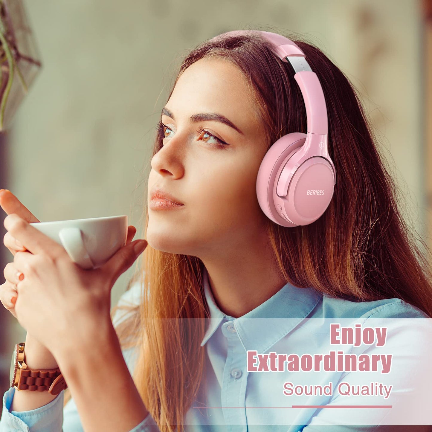 BERIBES Bluetooth Headphones Over Ear, 65H Playtime and 6 EQ Music Modes Wireless Headphones with Microphone, HiFi Stereo Foldable Lightweight Headsets, Deep Bass for Home Office Cellphone PC Ect.
