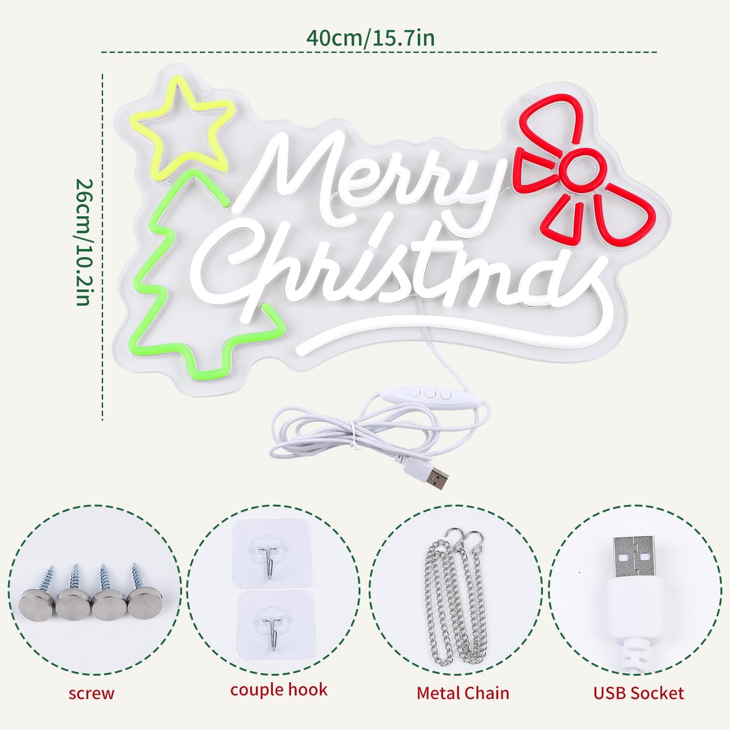 RumonZS Merry Christmas Neon Sign Dimmable Christmas Neon Lights Xmas Wall Decor USB Powered Led Lights Xmas Party Bar Pub Club Winter Holiday Home Living Window Bedroom Festival Gift Decorations
