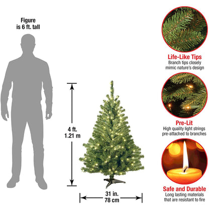 National Tree Company 4 ft Pre-Lit Kincaid Spruce Mini Artificial Christmas Tree, 100 Clear Lights, 269 Tips, Includes Stand, Green
