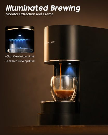 PURHUGO CHEF Espresso Machine Coffee Makers, Compatible with Nespresso Original Pods, One-Touch with Illuminated Brew Zone, 20 Bar Pump, 33.8oz Removable Tank, Compact Design, CM-C07-A