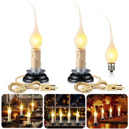 Enhon 2 Pack 3 in Rustic Country Candle Light with Replacement LED Bulbs, UL Certification Electric Christmas Window Candles Light with On/Off Switch, 0.6W C7 Candlestick Lamp, 5Ft Cord